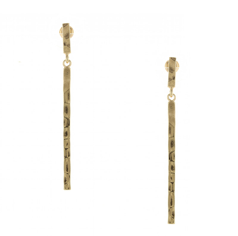 Linear Look Hammered Stick Post Back Drop Earrings