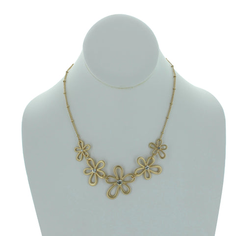 Floral Necklace and Earring Set-Gold