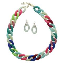 Alexa Neon Metal Link Necklace and Drop Earring Set