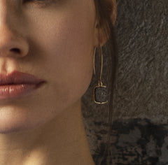 Keri Druzy Threader Style Earrings w/ Gray Resin Stone