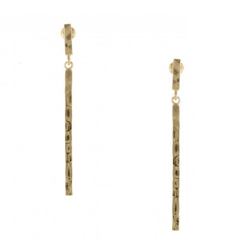 Linear Look Hammered Stick Post Back Drop Earrings