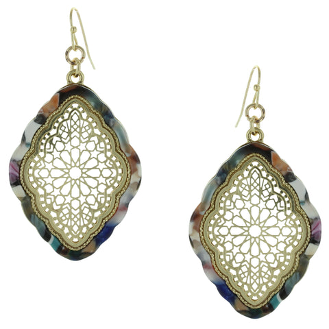 Kenny Gold Plated Filigree Earrings with Multi-Color Resin