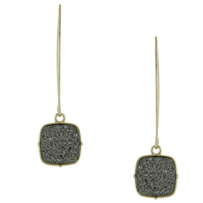 Keri Druzy Threader Style Earrings w/ Gray Resin Stone