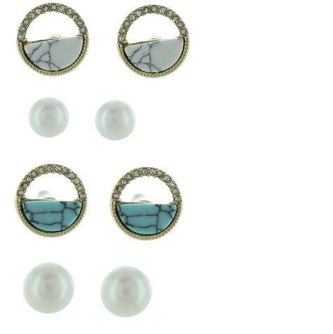 Victoria Marble Circle and Faux Pearl Earring Set