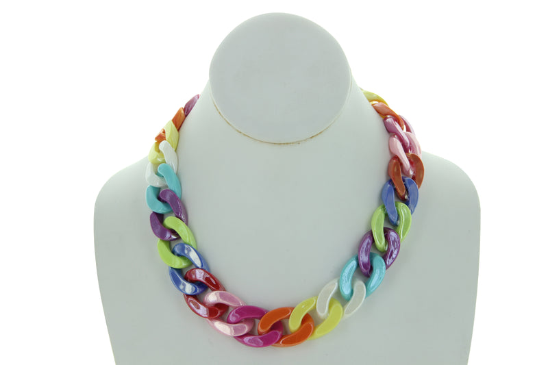 Alexa Neon Metal Link Necklace and Drop Earring Set