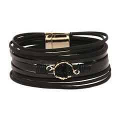 Alina Multi-Strand Magnetic Clasp Bracelet with Black Gemstone